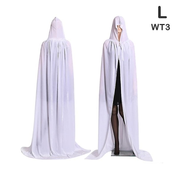 Middelaldersk vampyr fløyel hette kappe lang kappe heksekapper Halloween kostyme - Perfet White L