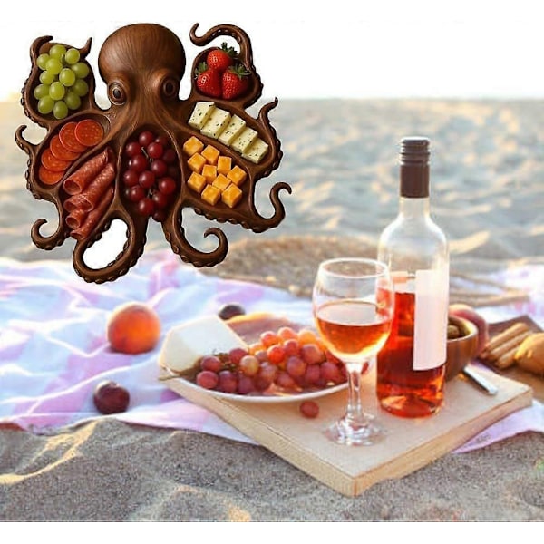 Bleksprut Charcuterie-fat, hav-tema ost- og brødbrett, nyskapende unikt serveringsbrett for ost, kjøtt, frukt - Perfekt B