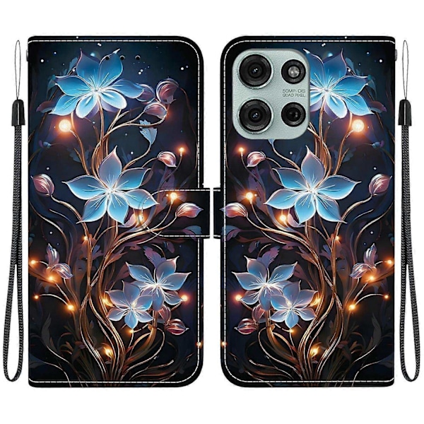 Læderetui med tegning, kompatibelt med Motorola Moto G75 5G - Perfekt Little Lantern Flower