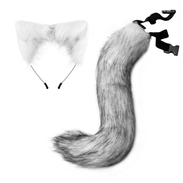 Halloween COS simulering rev plysj hale klær tilbehør dyr hale katt øre hår bue hodeplagg grey