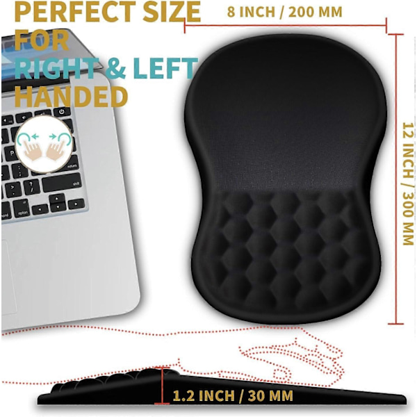 Ergonomisk musmatta med handledsstöd och massagefunktion, handledsstöd för smärtlindring med minnesskum & halkfri PU-bas, Mus-Perfekt