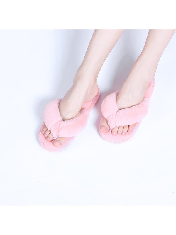 Damp pels hjemmesko Flade hjemmesko Flip-flops åbne indendørs sko - Perfet pink 38-39
