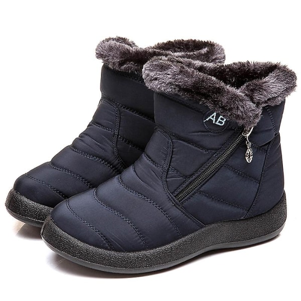 Vinter letvægts tyk pels ankel Vandtætte 11 cm hælstøvler til kvinder - Perfet Navy Blue 38