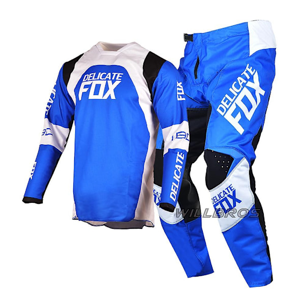 Delicate Fox 180 360 Jersey Bukser Utstyrsett MX Combo Motocross Bmx Dirt Bike Antrekk ATV UTV Sykkel Dress Enduro Sett for Menn - Perfekt Blue Pant 30 Jersey S