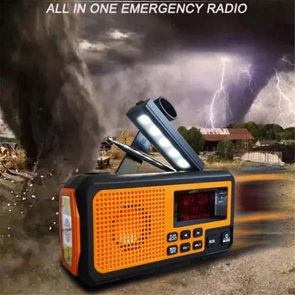 DAB373BT Kammen pyöritysradio +FM BT Hätäradio 5000 mAh Akulla Aurinkoenergialla Herätyskellolla Blackout E-Perfet