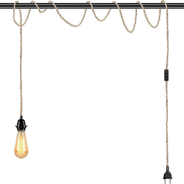 2-pack Hänglampor med Strömbrytare, Hamparep med 4,5m Kabel, E27-Sockel för Hall, Kök, Matbord, Bar (utan Glödlampa) - Perfekt