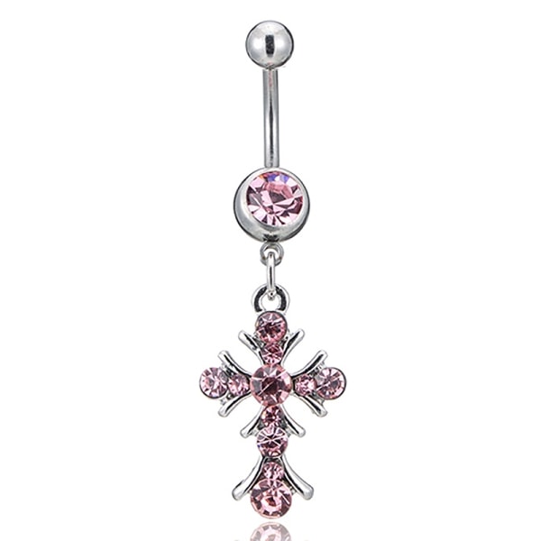 Creative Cross Rostfritt stål Crystal Navel Ring Legering hänge - Perfet Pink