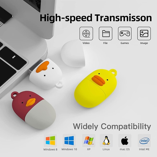 Flash Drive Animal Series Vanntett USB 3.0 Thumb Drive Cute Cartoon Memory Stick Liten størrelse USB Drive Gaver Pølse Duck 16gb - Perfet 128GB