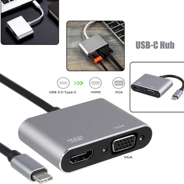 USB 3.1 Typ C till VGA Multiport Adapter USB C till HDMI 4K UHD - Perfet