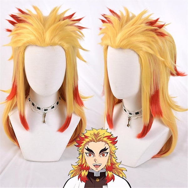 Demon Slayer Rengoku Kyoujurou Cosplay Kostume Kimono Uniform Outfit Halloween Party Anime Rollespil Fancy Dress Sæt - Perfekt Outfits with Wig L