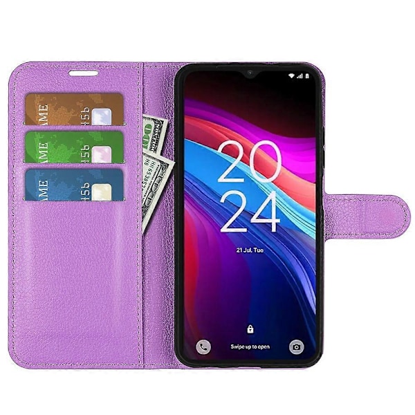Kompatibel med TCL 503 Skal Litchi Textur Stötsäkert Läder Plånboksfodral-Perfet Purple
