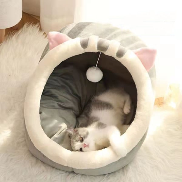 Blød varm katteseng aftagelig sødt design med en hængende hårbold-kæledyrsseng med skridsikker bund Pink Rabbit L