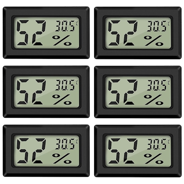 Digital termometer hygrometer mini digital termometer hygrometer och fuktmätare svart (6-pack - fyrkantig) - perfekt