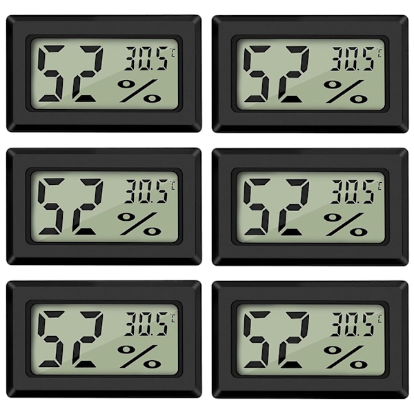 Digitalt termometer hygrometer mini digitalt termometer hygrometer og fugtmåler sort (6 pakke - firkant) - Perfet