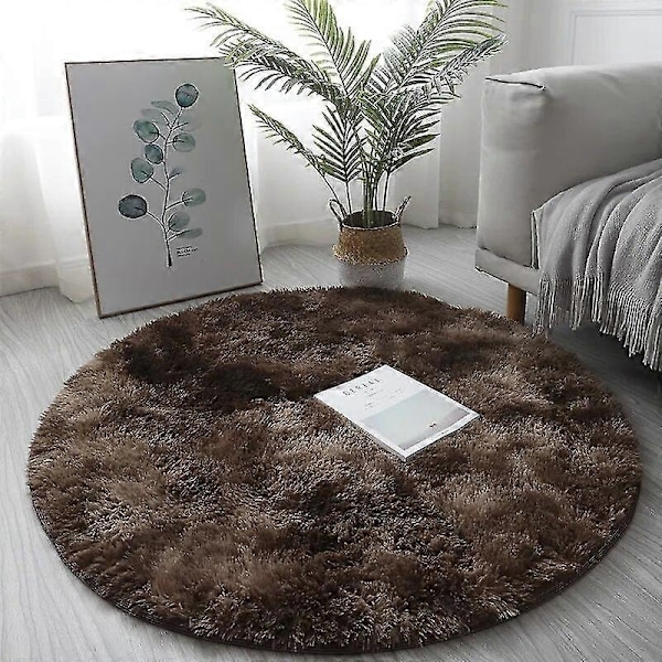 Plysj Rundt Teppe Matte Fluffy Hvite Tepper for Stue Myk Hjemmeinnredning Soverom Barnerom Dekor Salon Tykk Lug Teppe-Perfet Coffee 80x80cm