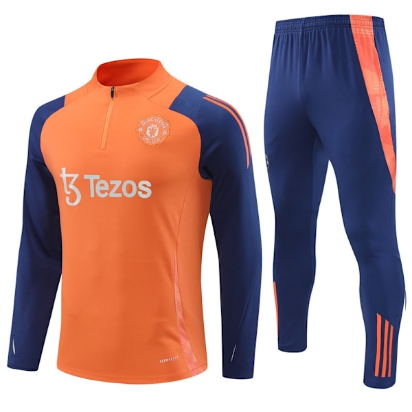 2425 Ny Manchester United Langermet Halv Glidelås Treningsskjorte (for Voksne og Barn) Oransje - Perfekt Orange 12