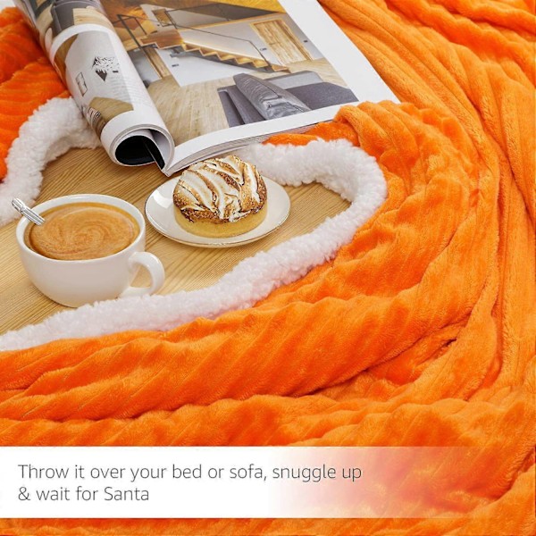 Magisk Velvet Sherpa-pledd Fleece Teppe Oransje og Hvit Sherpa Myk Plysj Fluffy Varmt Koselig Tykt for Seng Sofa Stol - Perfekt 6 70x100cm