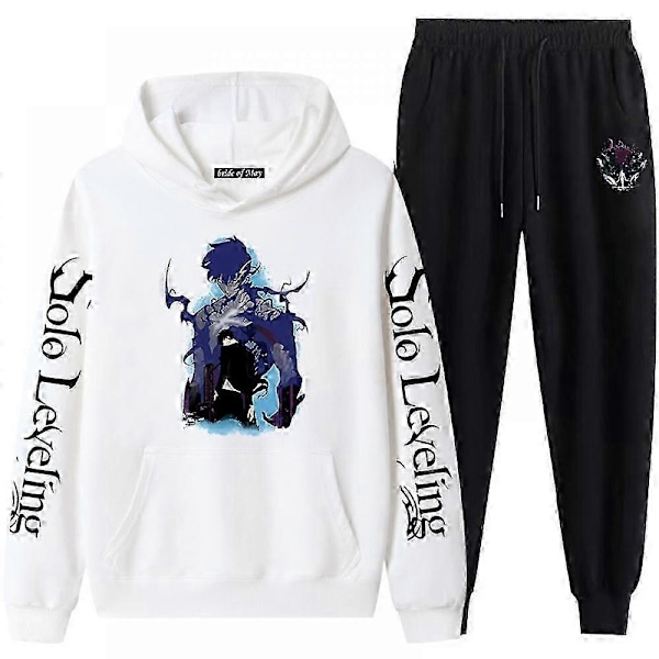 Anime Unisex Solo Leveling Cosplay Hættetrøje Bukser Træningsdragt Kostume Halloween Pullover Langærmet Sweatshirt Sort Hvid Hættetrøjer-Perfet 7 M