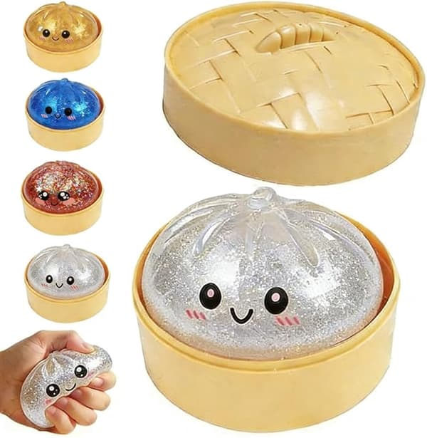 Glitrende Dumpling Klemmebold, 2026 Ny Dampet Bolle Klemmebold med Damperboks til Stresslindring (Hvid) White