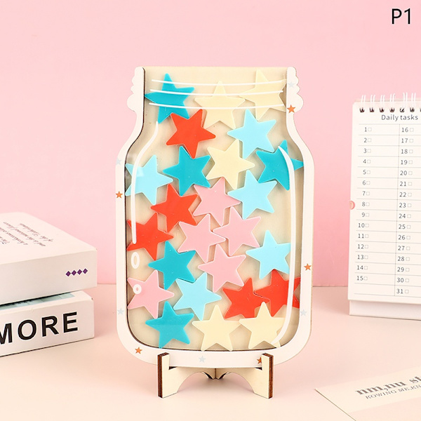 1PC Star Reward Jar Children Reward System Puinen levy Colorfu värikkäät tähdet- Perfet colorful stars ONESIZE