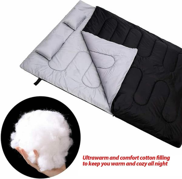 Dubbla sovsäckar för vuxna, backpacking, camping eller vandring - Queen size sovsäck - 2-personers sovsäck, vattentäta dubbla sovsäckar - Perfekt Grey Grey