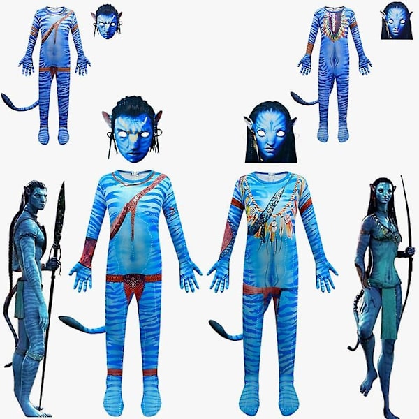 Børneavatar The Way Of Water Alien Cosplay 3d Jumpsuit Drenge Piger Avatar Cosplay Kostume Maske Halloween Zenti Party Bodysuit - Perfet 4678Jumpsuits-mask 130(6T)