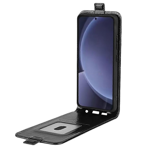 Kompatibel med R64 Tekstur Vertikal Flip Lær Telefonveske-Perfet Black For Samsung Galaxy S25+ 5G