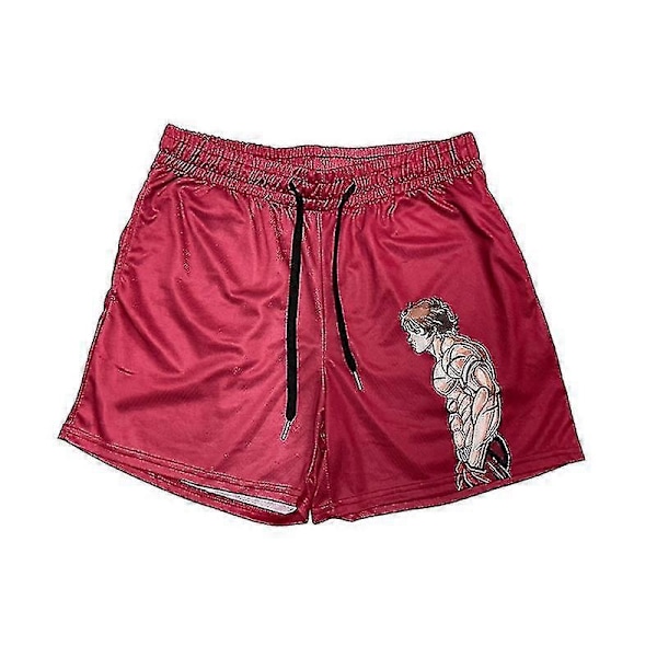 Japanske Anime Shorts Baki Haman Trykte Mænds Street Beach Shorts Casual Løse Mænds Elastisk Talje Sorte Shorts - Perfekt red1 S