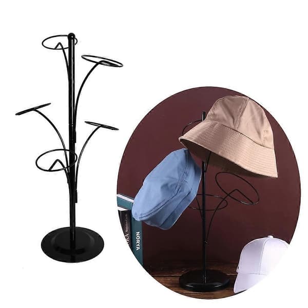 Metall Hatt Display Stativ med 5 Runde Stående Kroker Baseball Caps Stativ Organizer Hodeplagg Stativ Hatt Oppbevaring Display Holder-Perfekt White