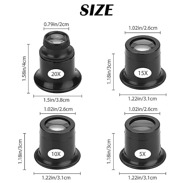 4st Luppglasögon Set 5x 10x 15x 20x Watch Reparation Set Förstoringsglas - Perfet