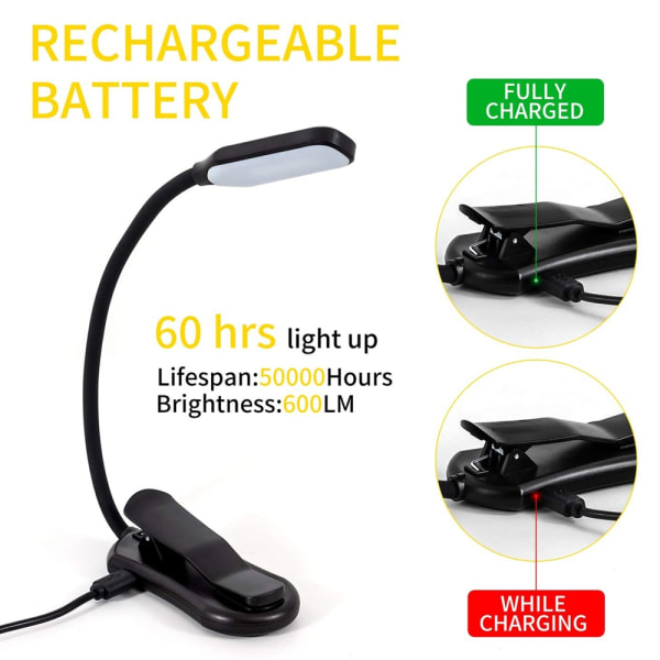 BekaTech 7 LED läslampa med 3 ljusfärger, svart - Perfet