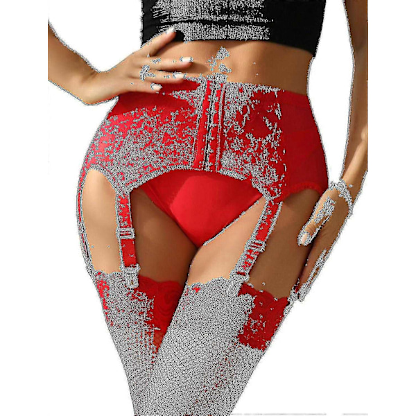 Dam Garterbälte Plus Size Spets Garter och 6 Metallklämmor Justerbara Underkläder Garter Hängslen U-Perfet Red 2XL