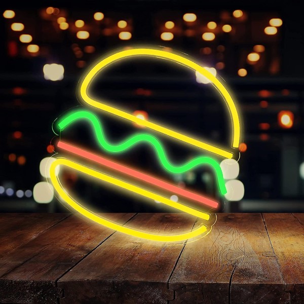 Zk- Burger Neonskyltar för väggdekoration, Led Neonljus hängande för restaurang 12 X 12', Handgjorda reklam neonskyltar för bar, livsmedelsbutik, Pub Dec