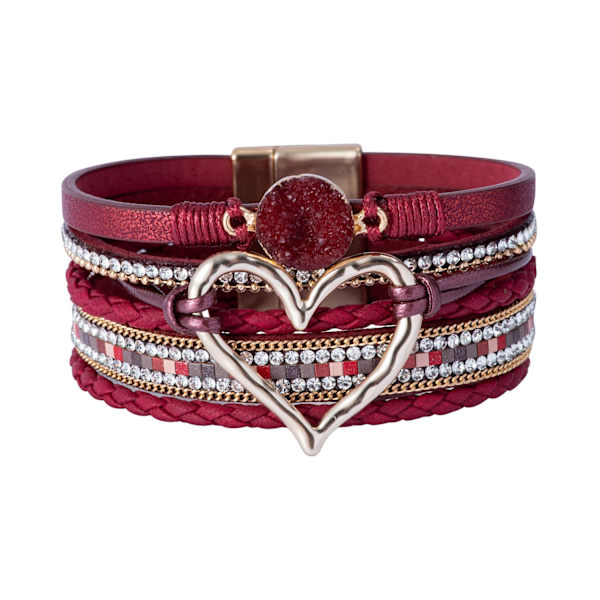 Magnetlås Boho Wrap Armband Läder Cuff Armband Pärlor Armband För Kvinnor Stapelbart Infinity Armband Smycken deep red