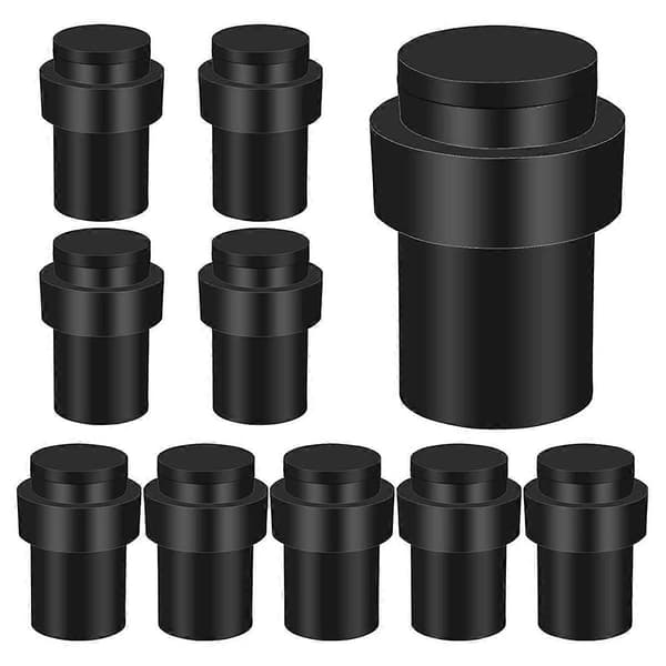 10 stk. Dørstop til gulvmontering Cylinderformet dørstop med gummibeskyttelse Sort Dørkarm Vægbeskyttelse Do-Perfet