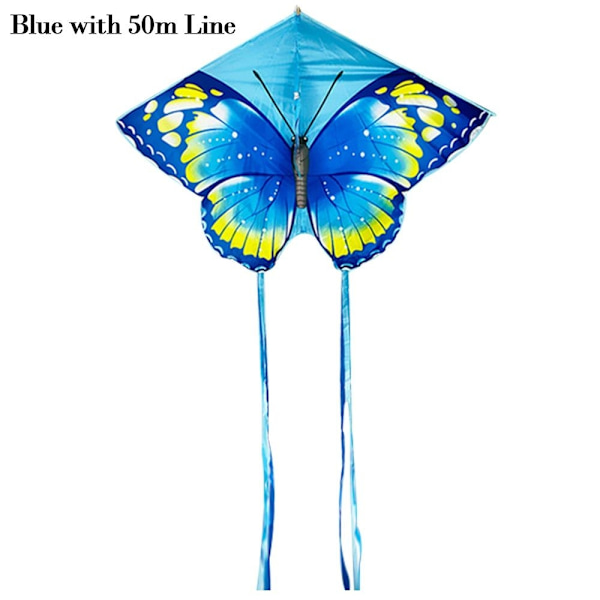 Butterfly Triangle Kite 50/100 Meter Drake BLÅ MED 50M LINJE - Perfet