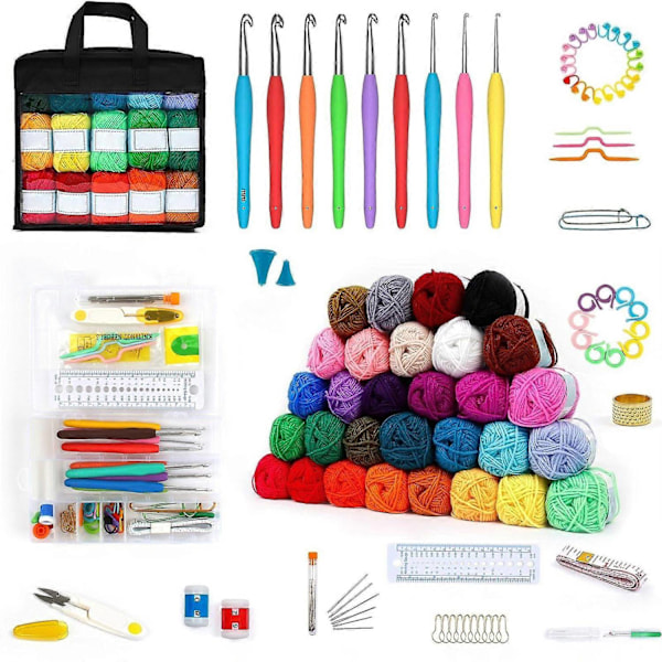 Flerdelat virkgarnkit för nybörjare och proffs - Komplett stickkit med verktyg för DIY-tröjor och halsdukar - Perfekt C