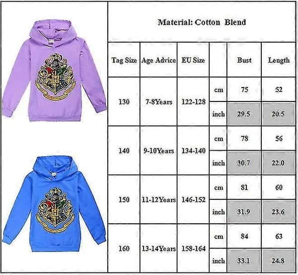 Harry Potter Hogwarts Trykket Barne Gutter Jenter Søt Hettegenser Genser Langermet Løs Hette Høst Vinter Genser topper-Perfekt Black 7-8 Years
