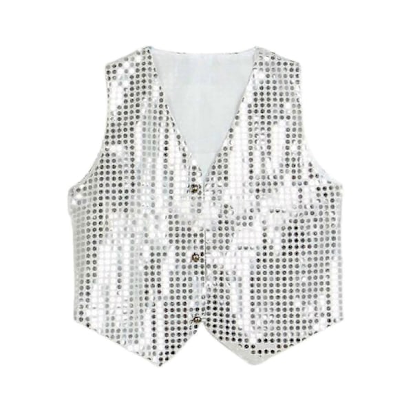 Festvest med Glimmer Unisex Farverige Børn Ærmeløs Sequin Vest - Perfekt White 2XL