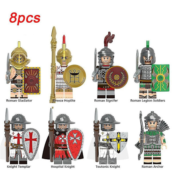 8 stk. Middelalderlige Mini Riddere Actionfigurer Soldat Byggeklodser Sæt, Samleobjekt Hær Mænd Legesæt Legetøj Dekoration Fødselsdag Gaver-Perfekt