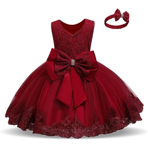 Perfekta Princess festklänningar med rosett och pannband - Perfet Red 90 cm