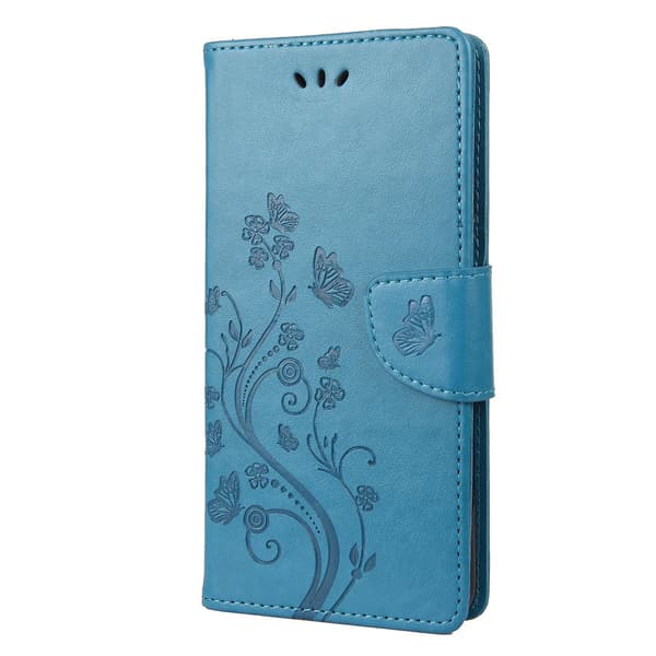 Butterfly Flower PU-deksel Kompatibelt med iPhone 14 Pro-Perfet Blue