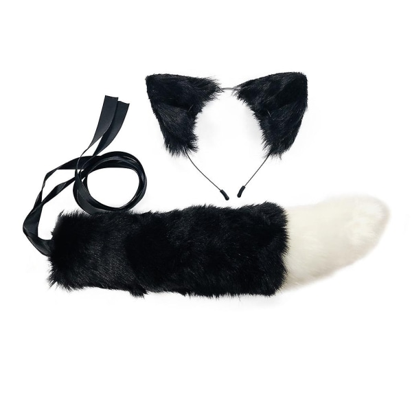 Vuxna Barn Simulering Plysch Varg För Kattöron Pannband Bandana Med Lång Svans Set Anime Cosplay Kostym Rekvisita Halloween Fancy Party- Perfet