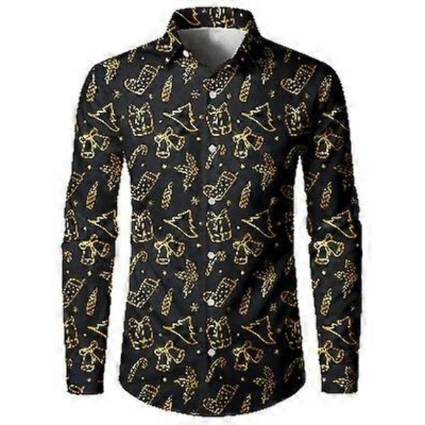 Herrar Business Casual Långärmad Skjorta Glimmande Guldträdälg Tryck Julskjorta-Perfekt black L
