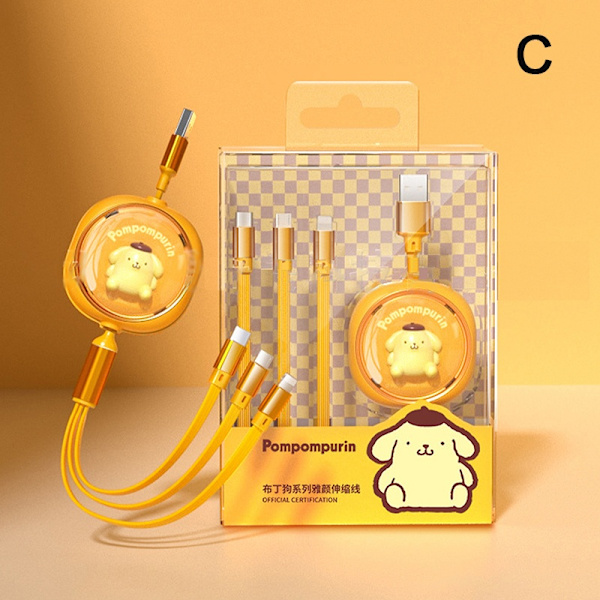 Sanrio Hellokitty Kuromi My Melody One-To-Three Datakabel - Perfet Yellow