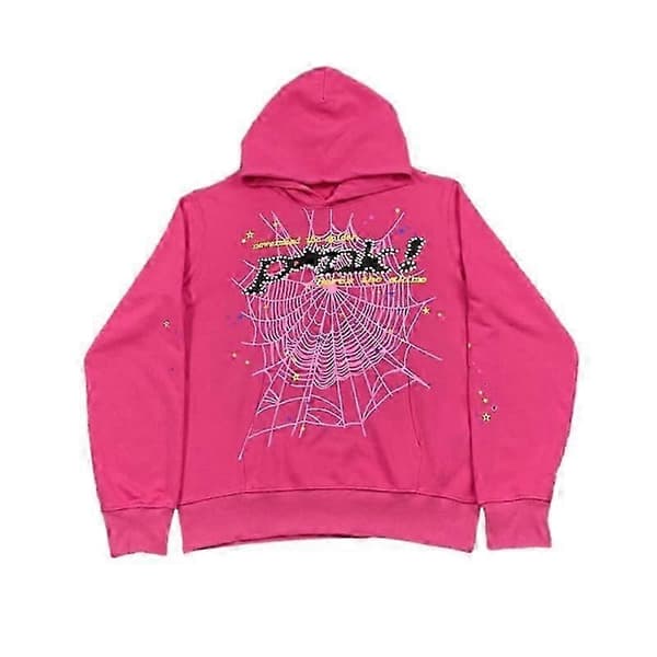 Spider Web Grafisk Hoodie, Bomullströja för Män och Kvinnor-Perfet Grey Pink L