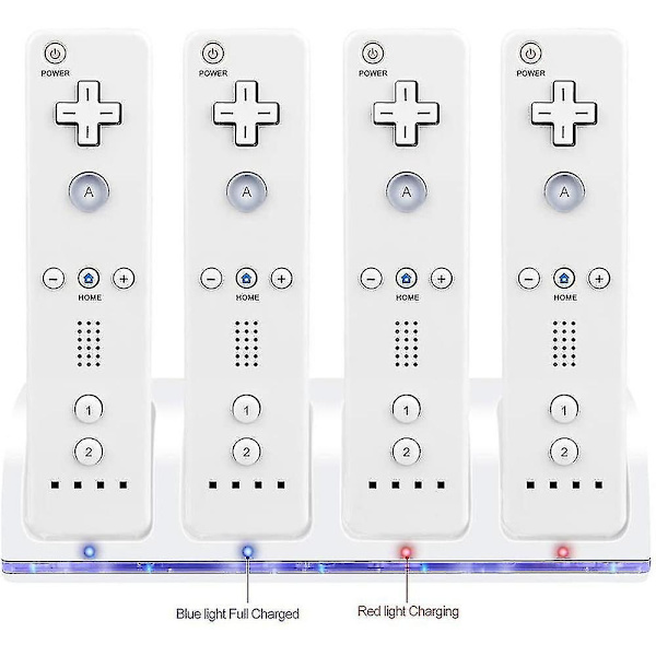 Wii Fjernbetjening Oplader, 4 i 1 Wii Opladningsdockningsstation med 4 stk. 2800mAh Genopladelige Batterier kompatibel med Wii/Wii U Controller - Sort