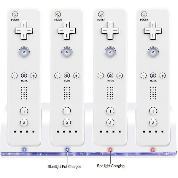 Wii Fjernbetjening Oplader, 4 i 1 Wii Opladningsdockningsstation med 4 stk. 2800mAh Genopladelige Batterier kompatibel med Wii/Wii U Controller - Sort