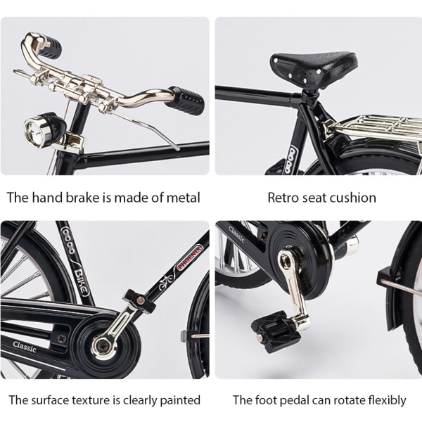 Retro cykel modell kit, miniatyr metall prydnad för konstsamling, leksaker för barn - Perfet Black