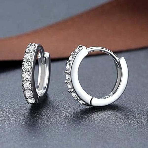 Jewelers 925 Sterling Silver Rhinestones Hoop Stud örhängen för kvinnor (1061 Silver) - Perfet